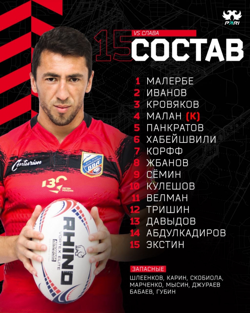 Состав игроков на матч против московского клуба Слава